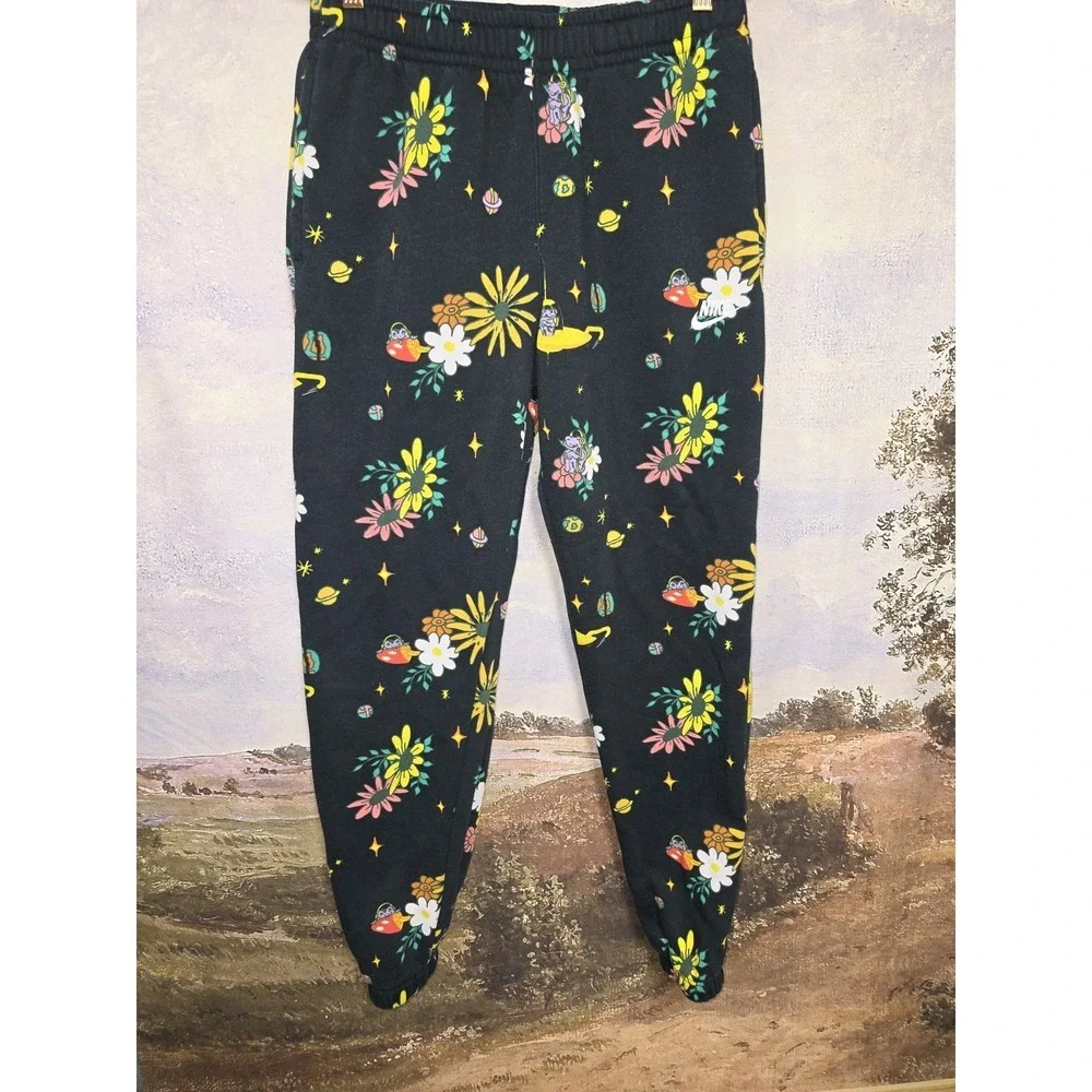 Nike Psychedelic  Alien Mushroom Outer Space Print Soft Joggers Black Sz Small